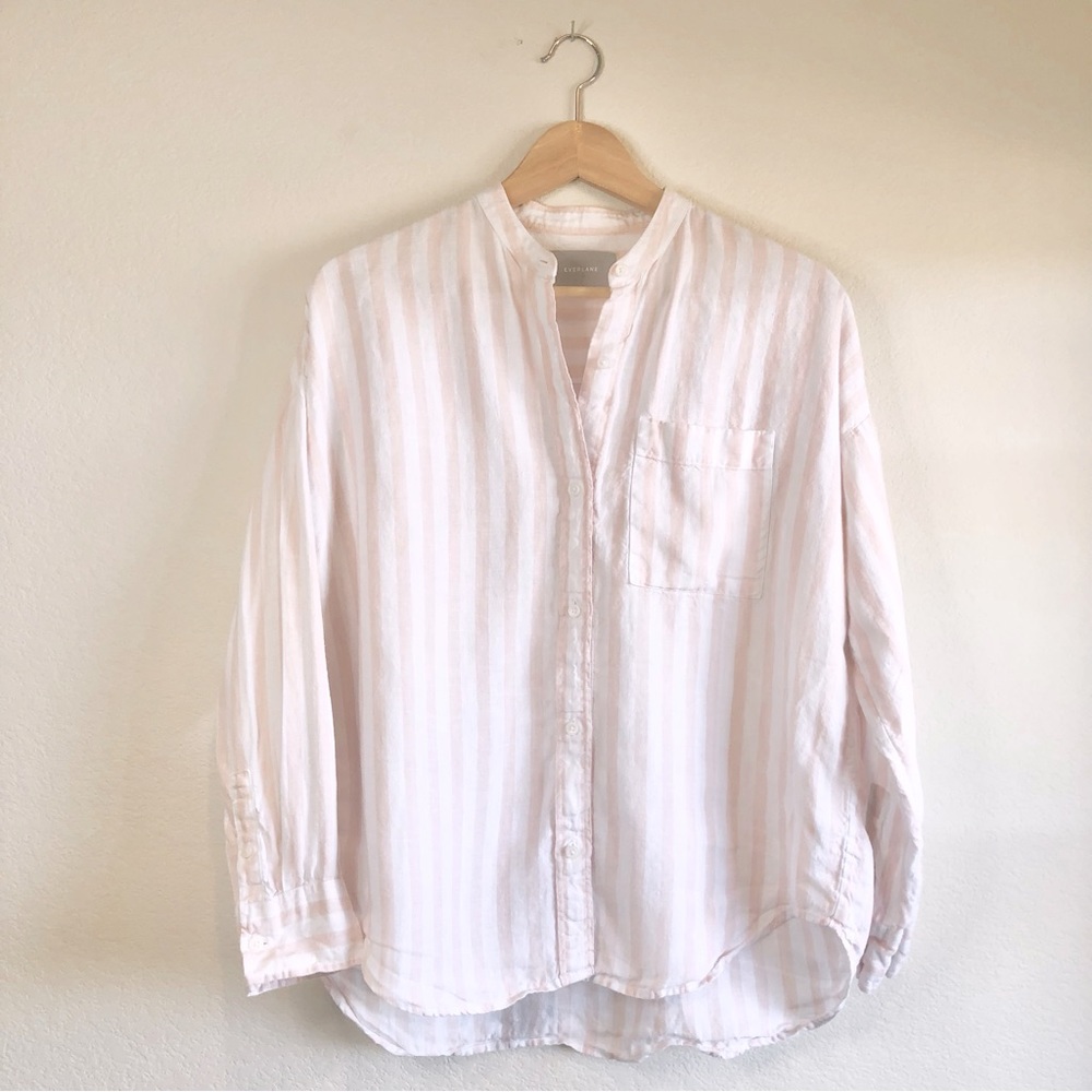 Everlane The Linen Oversized Collarless Button Down, 0
